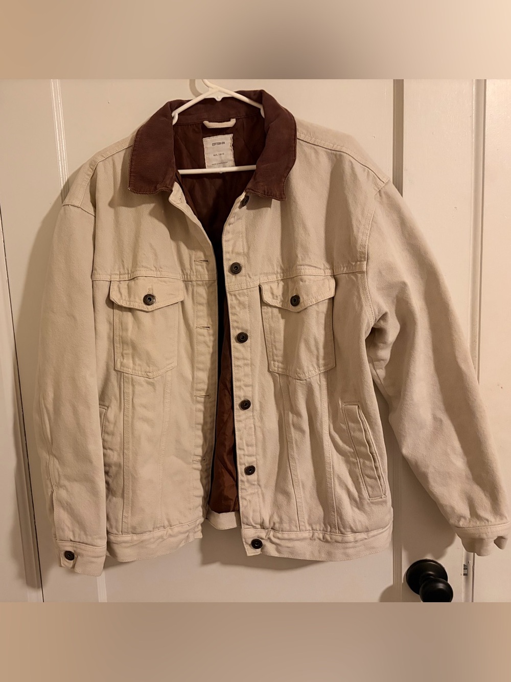 Cotton On Cream Jean Jacket with Brown Collar